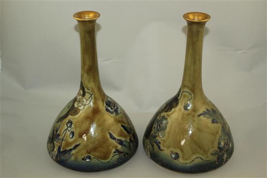 A pair of Amphora Art Nouveau bottle vases, c.1900, by Reissner, Stellmacher & Kestler, 29cm